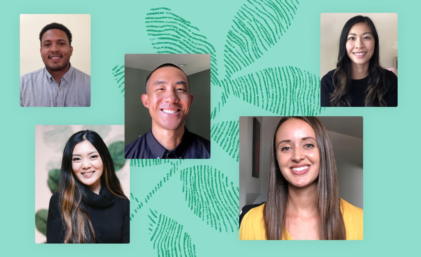 Photos of Greenhouse employees on a green background