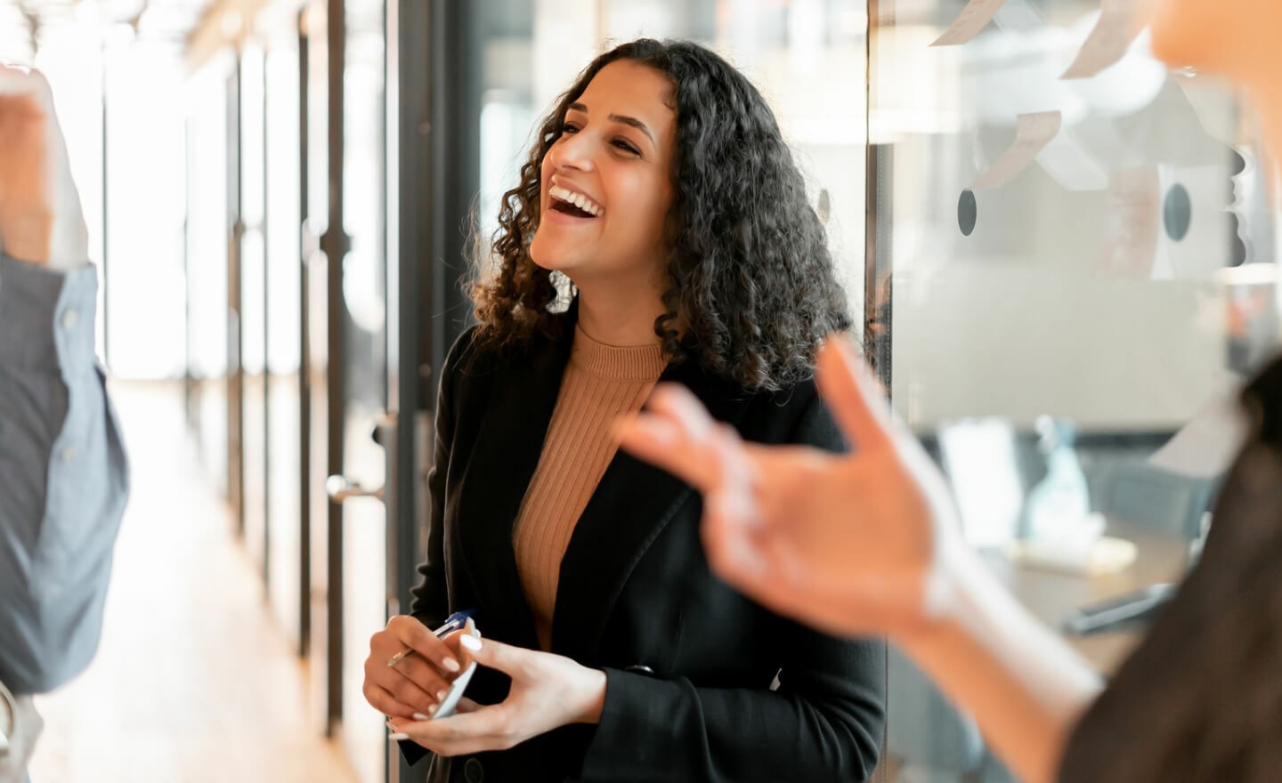 Smiling woman laughing after job interview