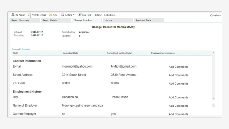 Automatic alerts make it easy to identify any information in the ATS that doesn’t match the details in the candidate portal.