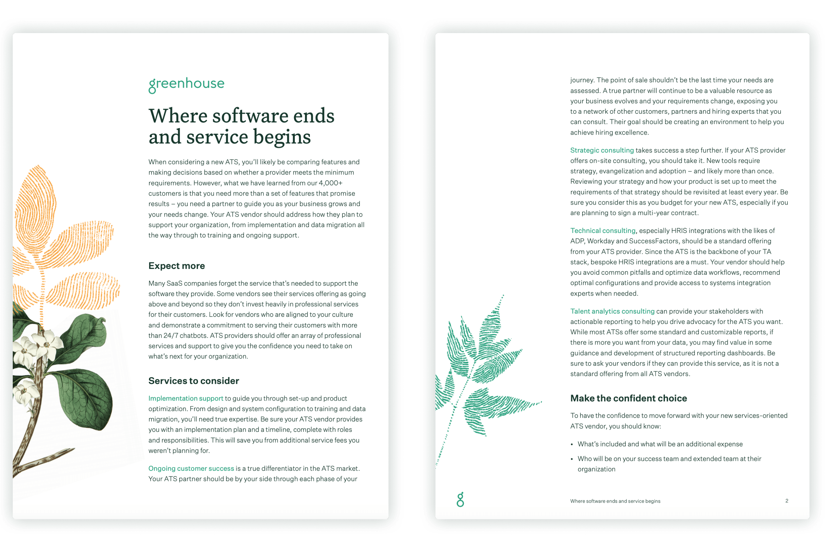 Sample pages of the Greenhouse professional services guide