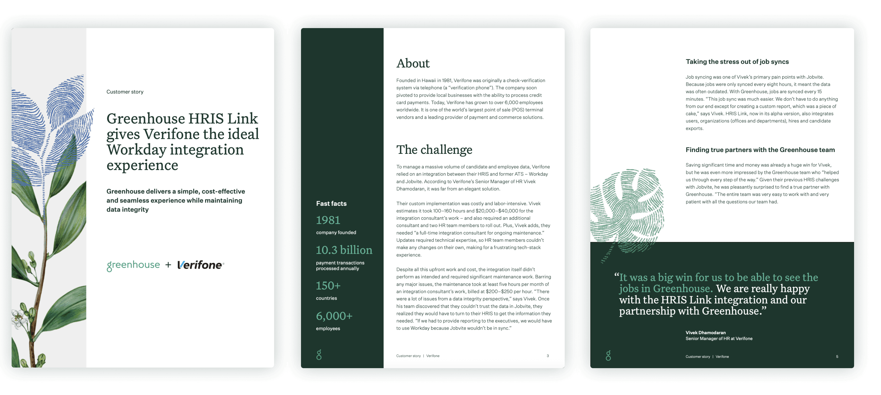 Example pages of Greenhouse's Verifone customer story