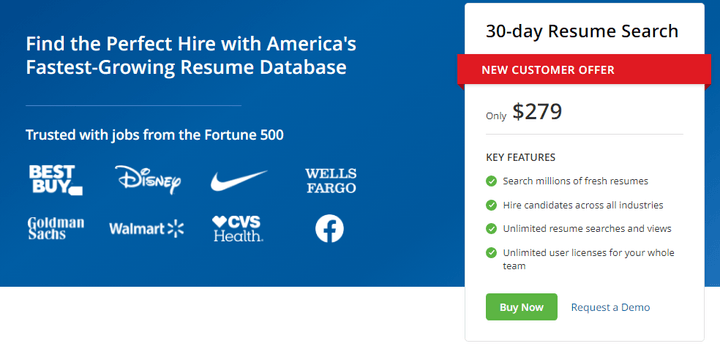 Product Image 2 Resume database access starts at $279. Trusted by clients in the Fortune 500.